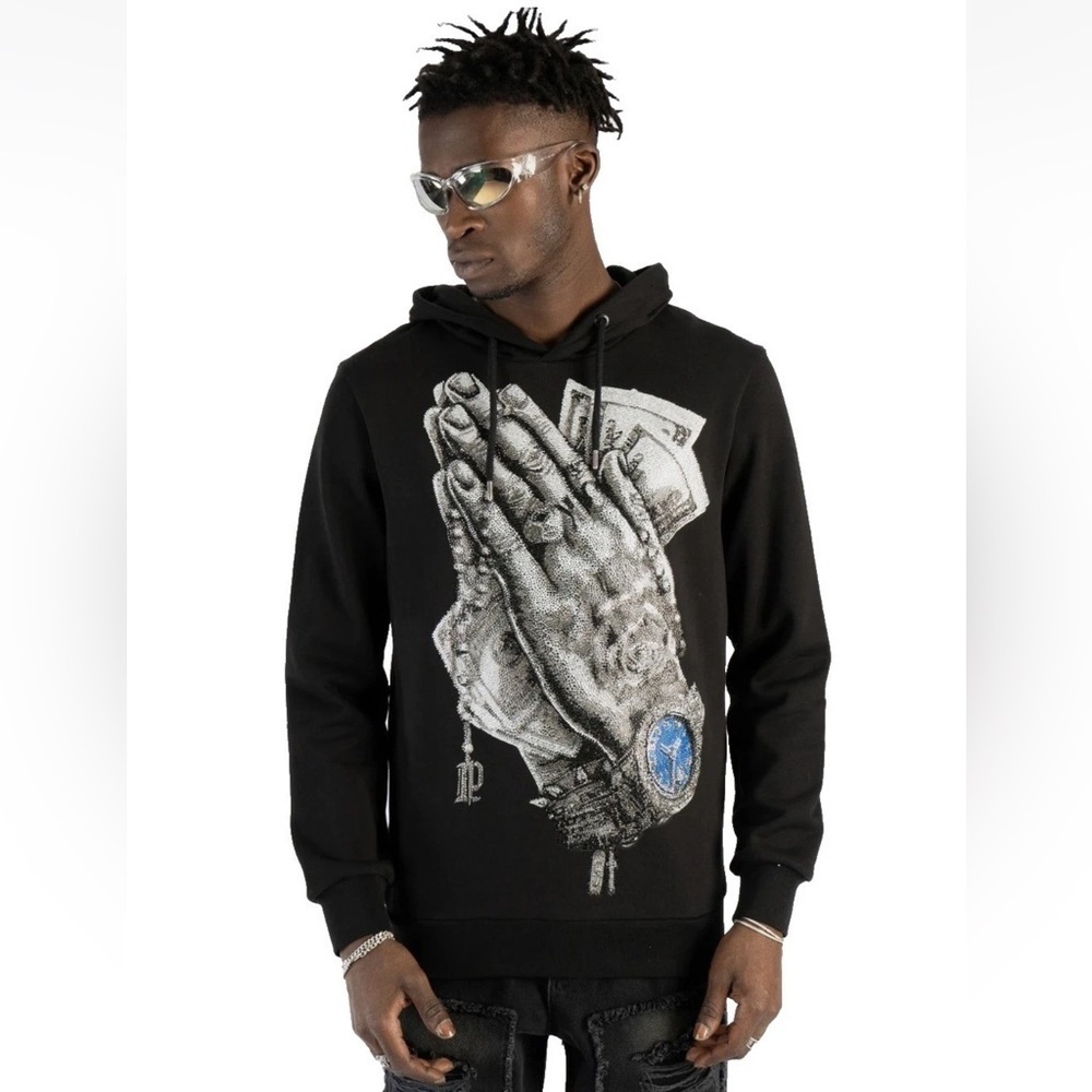 Left Point Black Graphic Hoodie for Men New